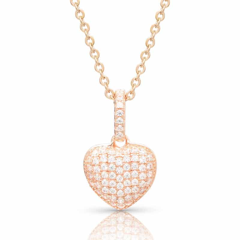 Rózsaarany nyaklánc szives medállal ajándék díszdobozban