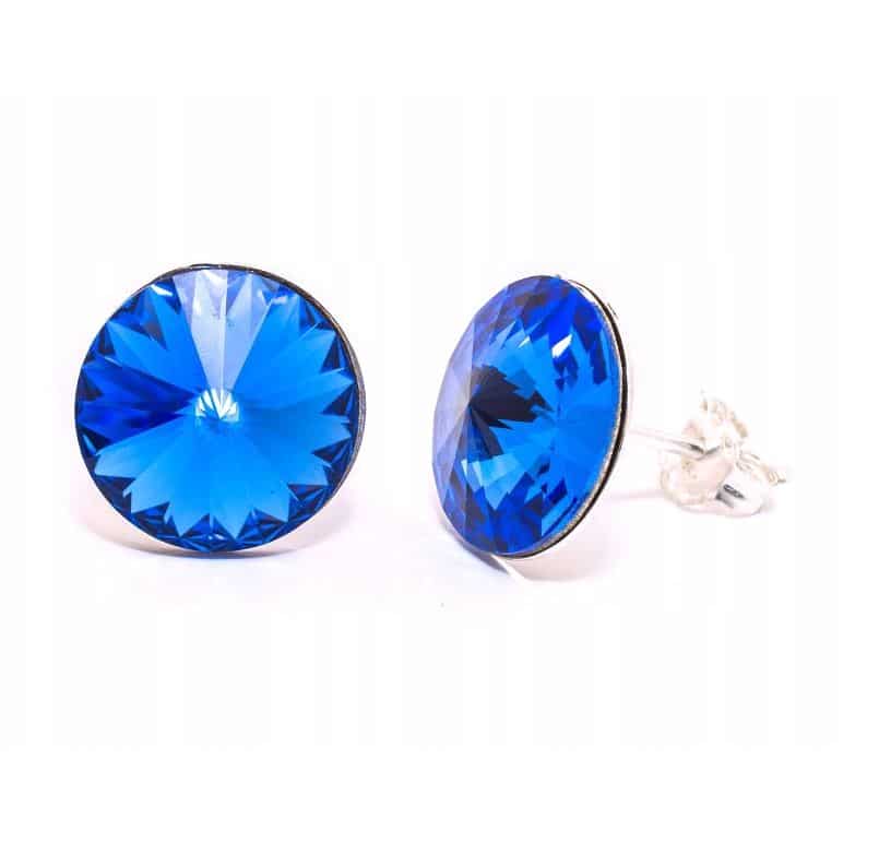 12 mm Rivoli Swarovski kristályos nemesacél fülbevaló - Sapphire