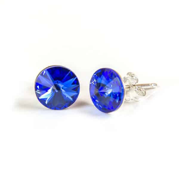6 mm Rivoli Swarovski kristályos nemesacél fülbevaló - Sapphire