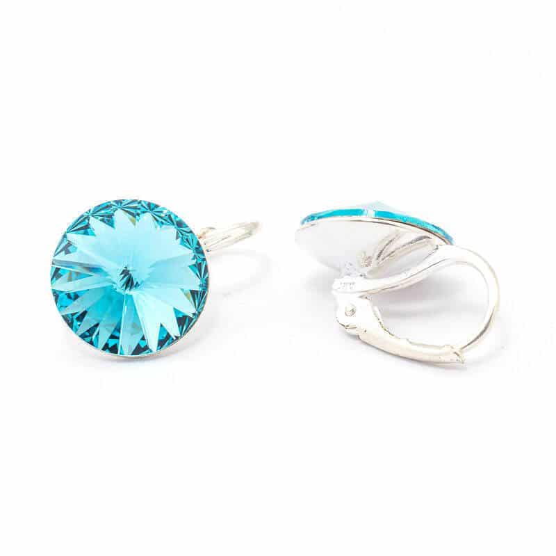 12 mm Rivoli Swarovski kristályos nemesacél fülbevaló - Blue Zircon