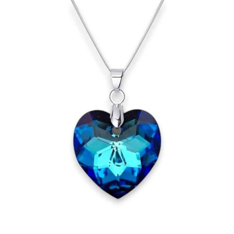 18 mm Szív Swarovski kristályos nemesacél nyaklánc - Bermuda Blue - Ajándék díszdobozban