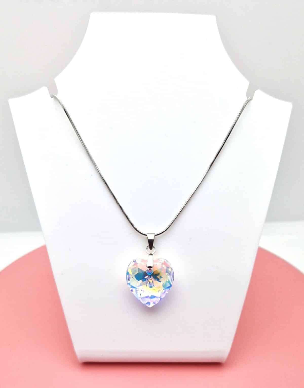 18 mm Szív Swarovski kristályos nemesacél nyaklánc - Crystal AB - Ajándék díszdobozban