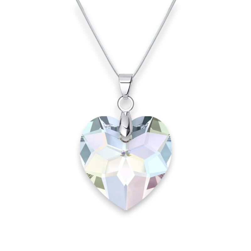 18 mm Szív Swarovski kristályos nemesacél nyaklánc - Crystal AB - Ajándék díszdobozban