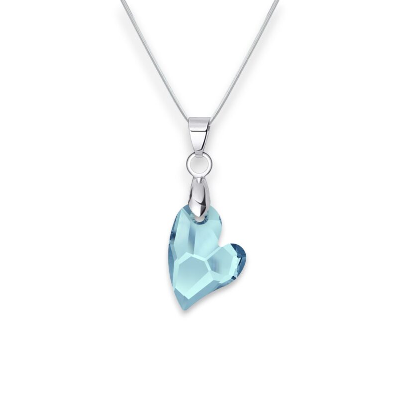 Fedre szív Swarovski kristályos nemesacél nyaklánc - 17 mm Aquamarine