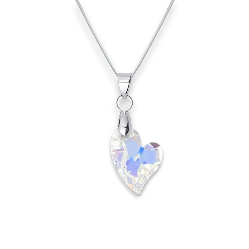 Fedre szív Swarovski kristályos nemesacél nyaklánc - 17 mm Crystal AB