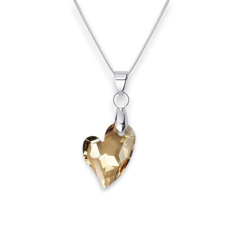 Fedre szív Swarovski kristályos nemesacél nyaklánc - 17 mm Golden Shadow