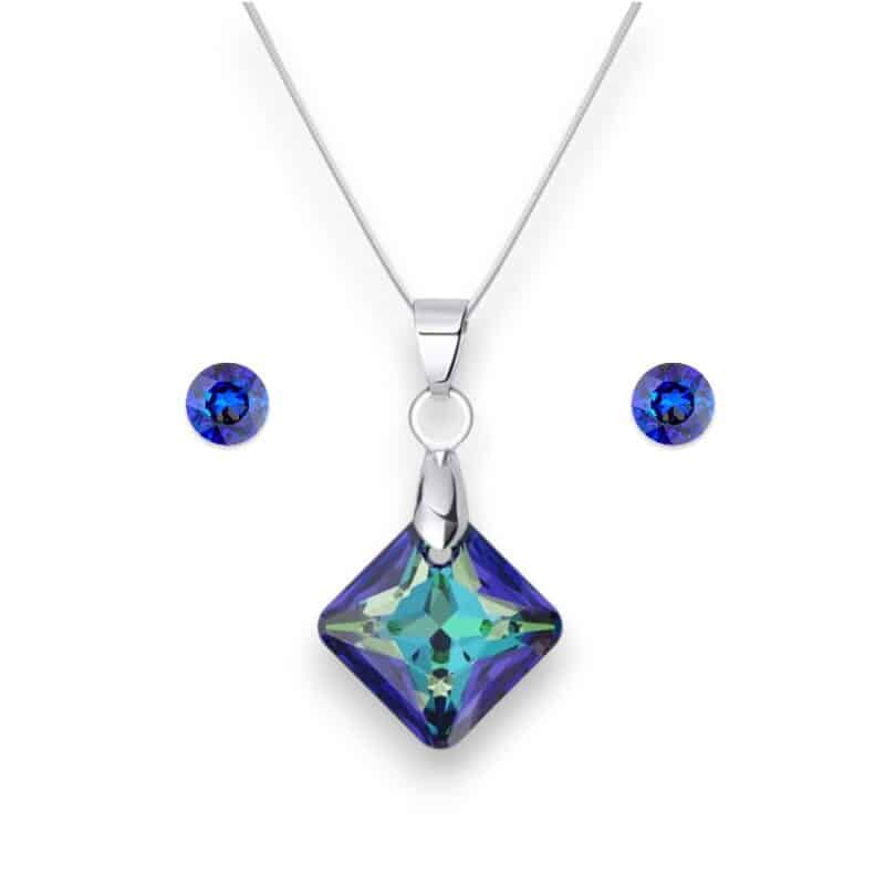 Rombusz Swarovski kristályos nemesacél szett - Bemuda Blue