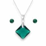 Rombusz Swarovski kristályos nemesacél szett - Emerald Green