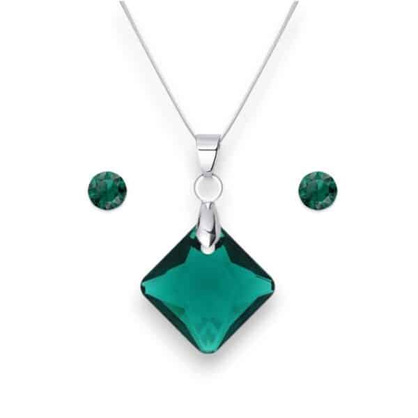 Rombusz Swarovski kristályos nemesacél szett - Emerald Green