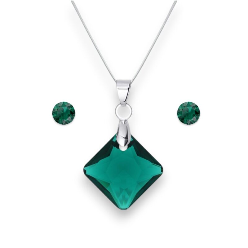 Rombusz Swarovski kristályos nemesacél szett - Emerald Green