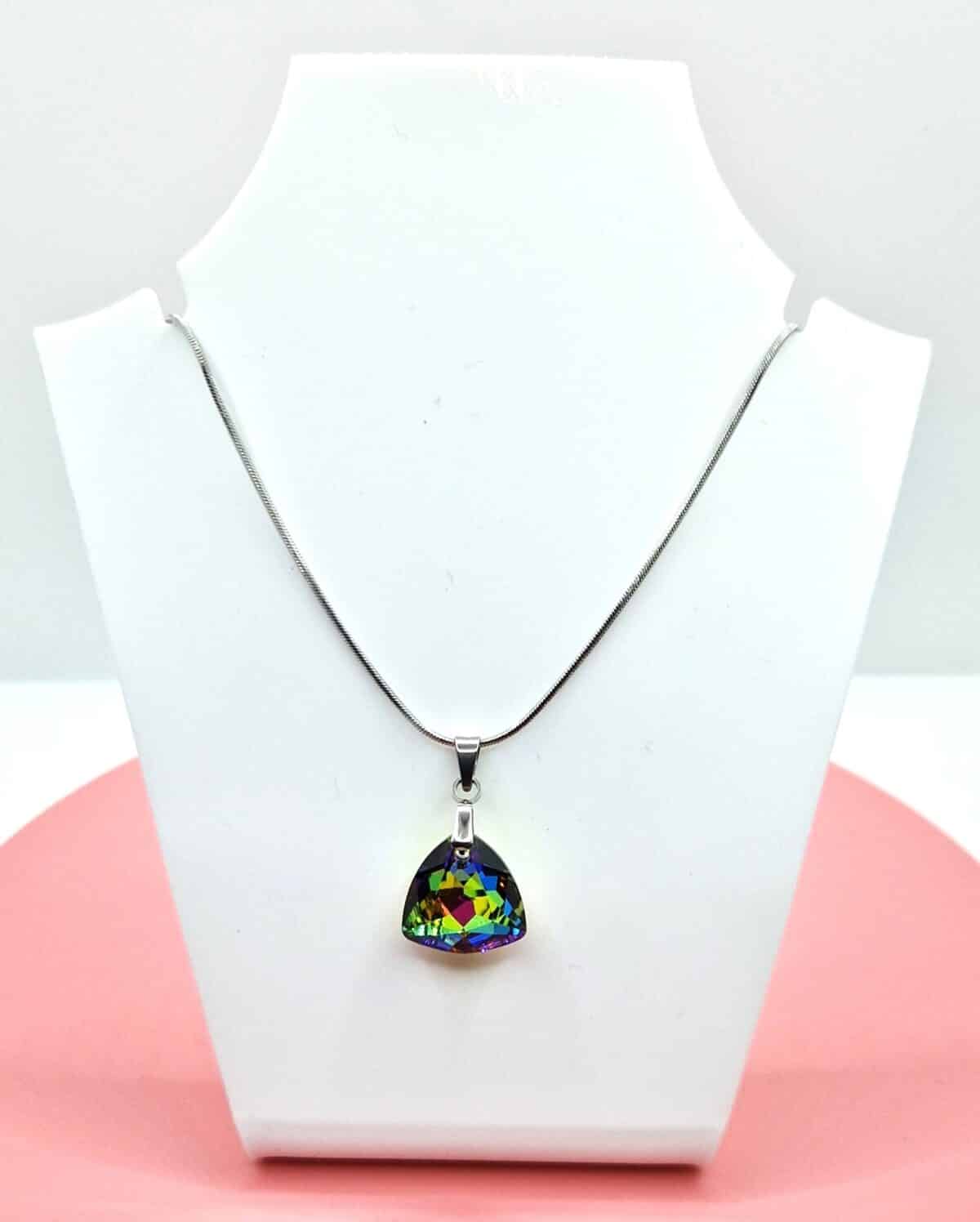 16 mm Trilliant Swarovski kristályos nemesacél nyaklánc - Vitrail Medium