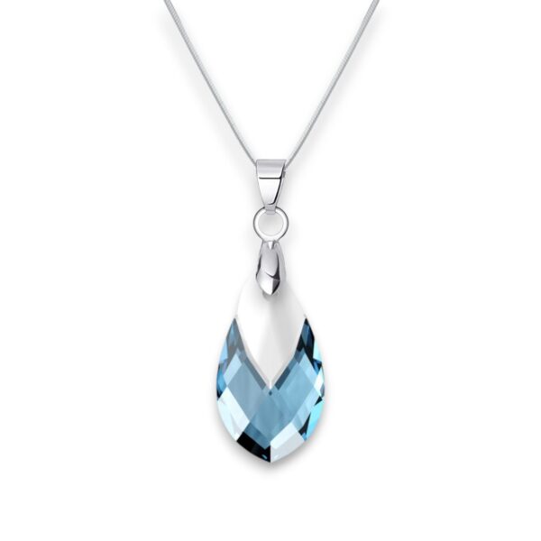 Pear Swarovski kristályos nemesacél nyaklánc - 18 mm Aquamarine