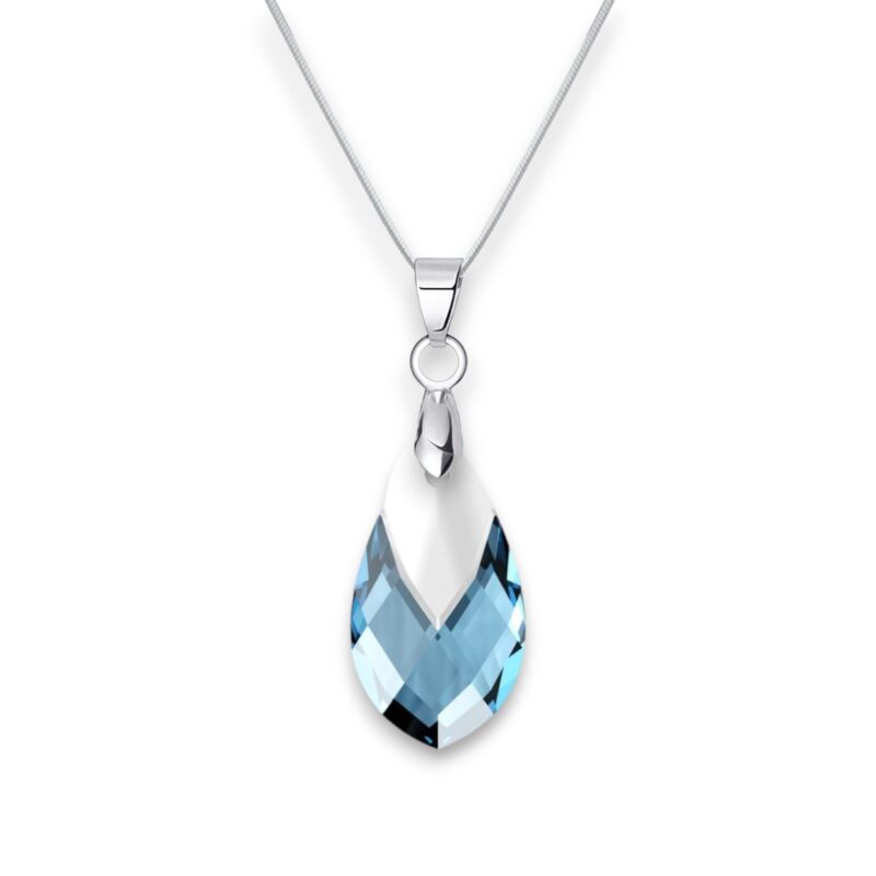 Pear Swarovski kristályos nemesacél nyaklánc - 18 mm Aquamarine