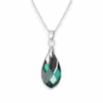 Pear Swarovski kristályos nemesacél nyaklánc - 18 mm Emerald