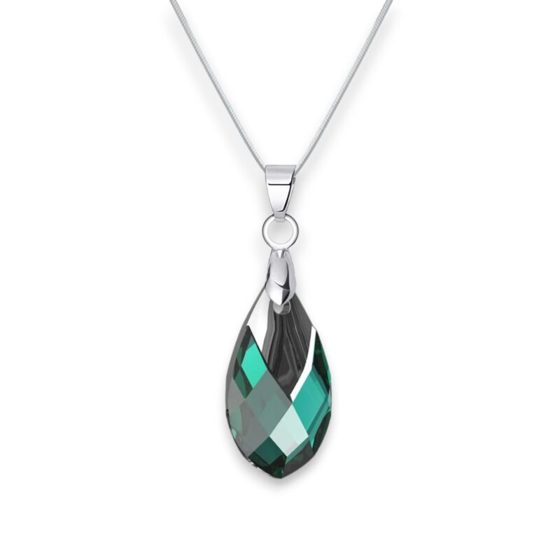 Pear Swarovski kristályos nemesacél nyaklánc - 18 mm Emerald