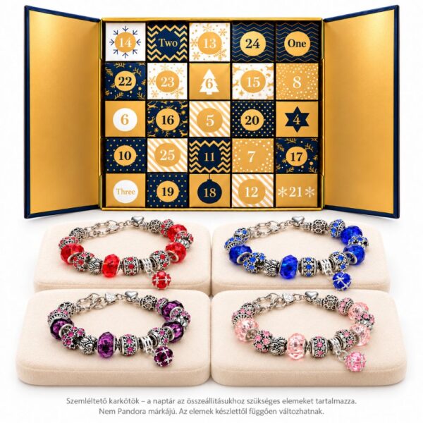 Karácsonyi charmkarkötő-naptár négy mintakarkötővel - EkszerWebshop.hu