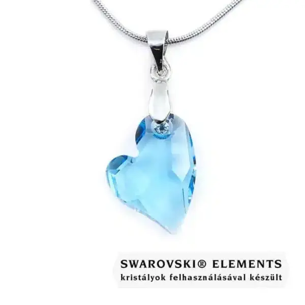 Fedre szív Swarovski kristályos nemesacél nyaklánc - 17 mm Aquamarine