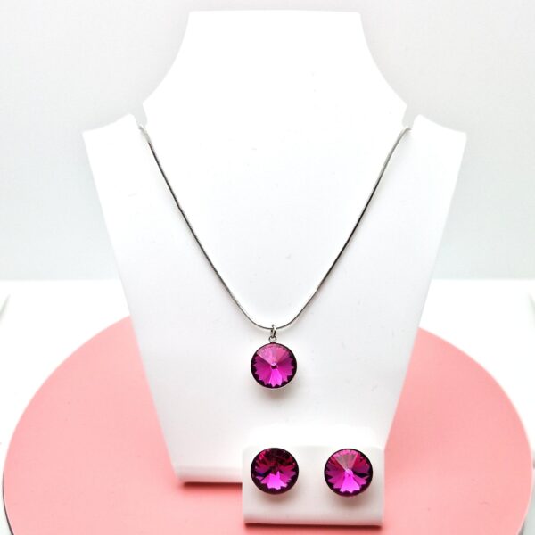 12 mm Rivoli Swarovski kristályos ékszerszett - Fuchsia - ajándék díszdobozban