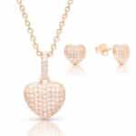 Rózsaarany szett szives medállal ajándék díszdobozban