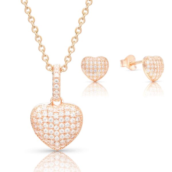 Rózsaarany szett szives medállal ajándék díszdobozban