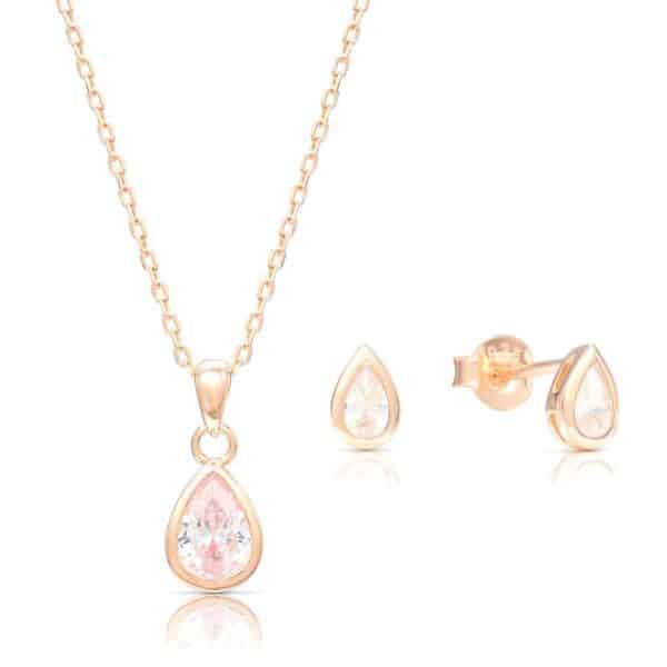 Rózsaarany szett csepp medállal ajándék díszdobozban