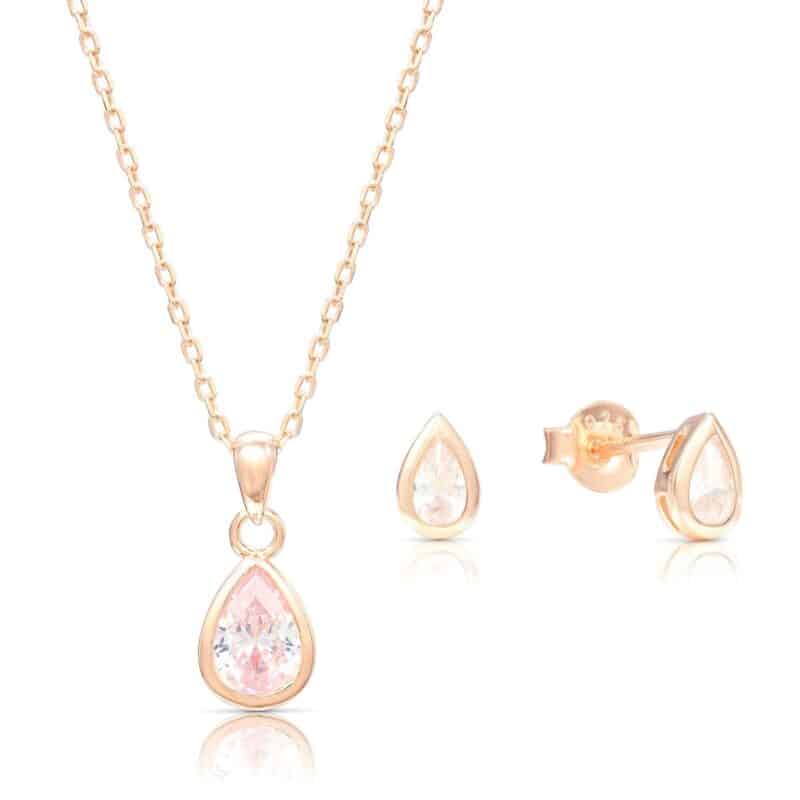 Rózsaarany szett csepp medállal ajándék díszdobozban