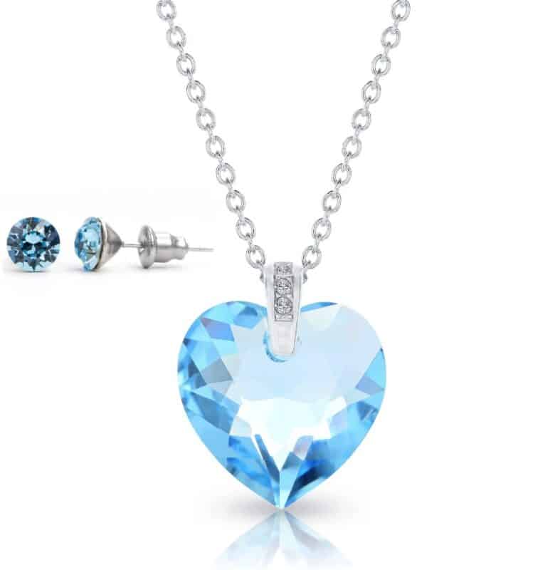 Szives swarovski kristályos ezüst szett ajándék díszdobozban - Világos kék