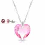 Szives swarovski kristályos ezüst szett ajándék díszdobozban - Rózsaszín