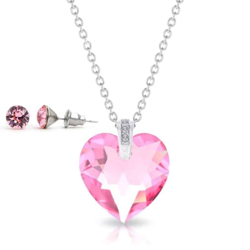 Szives swarovski kristályos ezüst szett ajándék díszdobozban - Rózsaszín