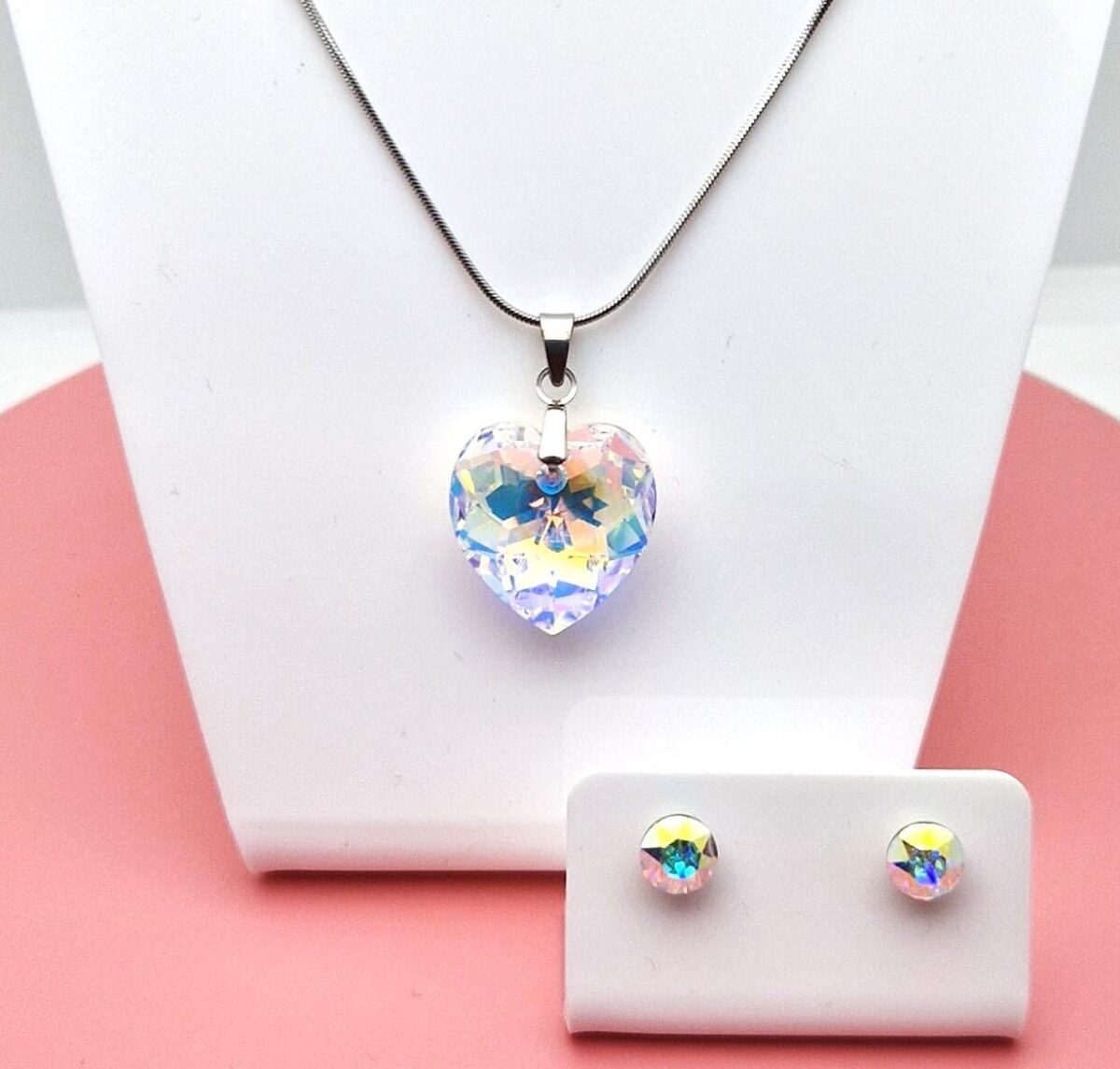 6215-CrystalAB-Szív-18mm-Szett 18 mm Szív Swarovski kristályos ékszer szett- Crystal AB