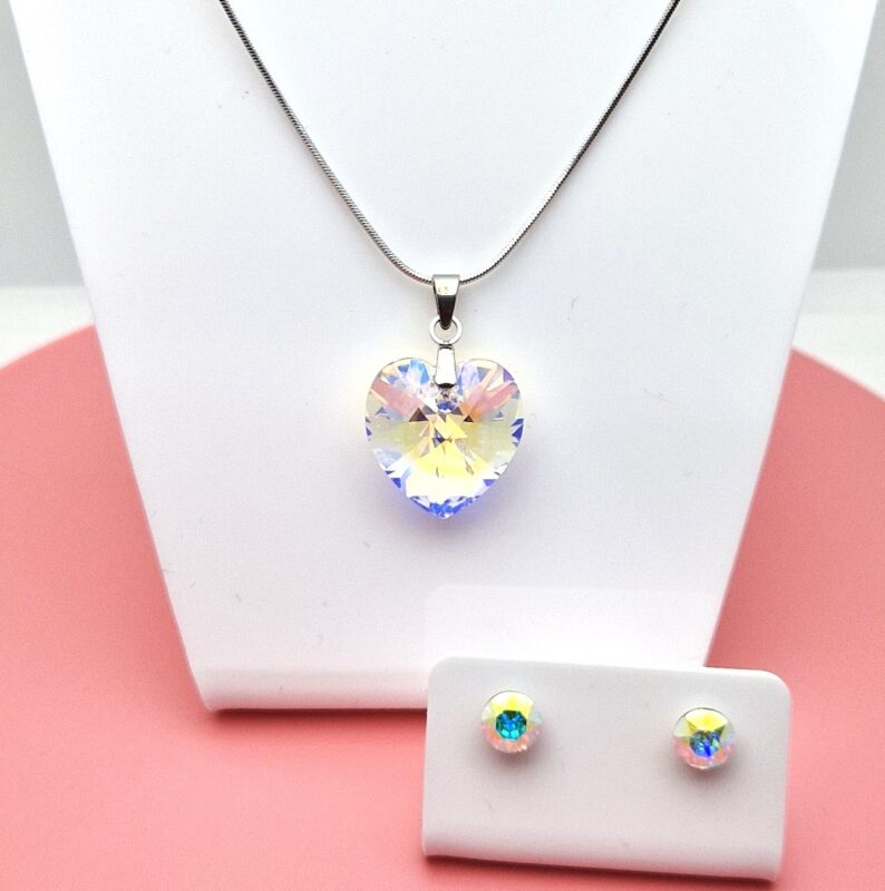 18 mm Szív Swarovski kristályos ékszer szett- Crystal AB