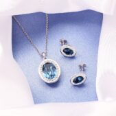 Swarovski kristályos ezüst ékszerszett - Brilliance Oval Kék - ajándék díszdobozban