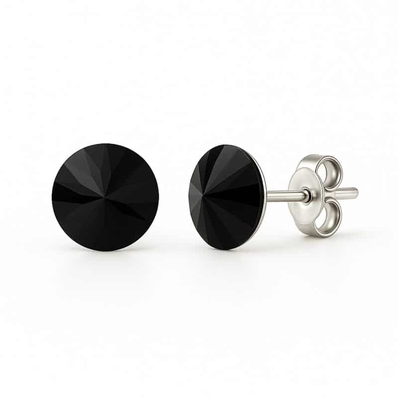 6 mm Rivoli Swarovski kristályos nemesacél fülbevaló - Fekete