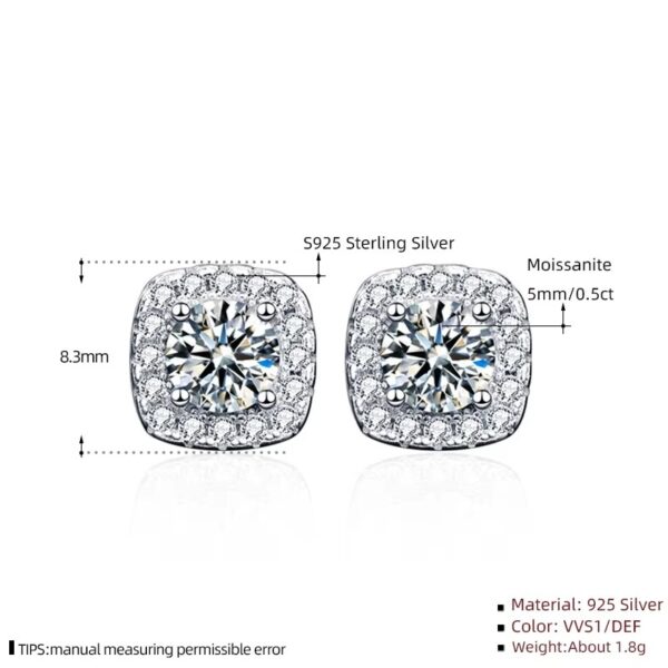 1 karátos Moissanite gyémánt 925 ezüst fülbevaló