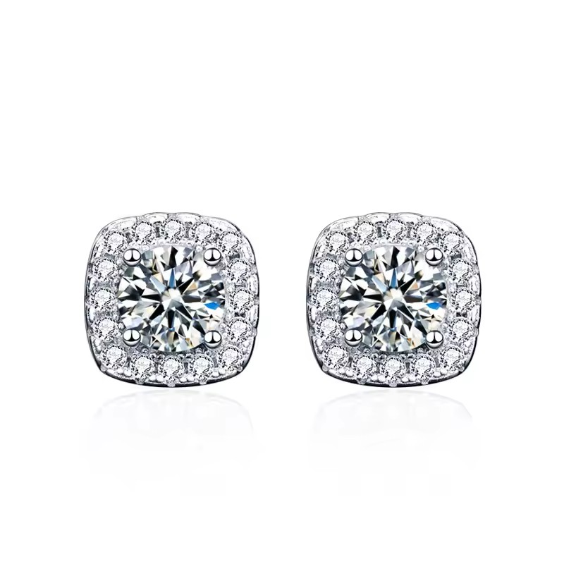 1 karátos Moissanite gyémánt 925 ezüst fülbevaló