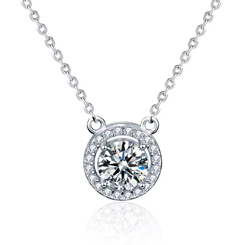 1 karátos Moissanite gyémánt 925 ezüst nyaklánc