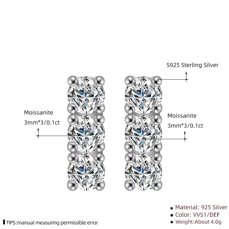 1 karátos Moissanite gyémánt 925 ezüst fülbevaló