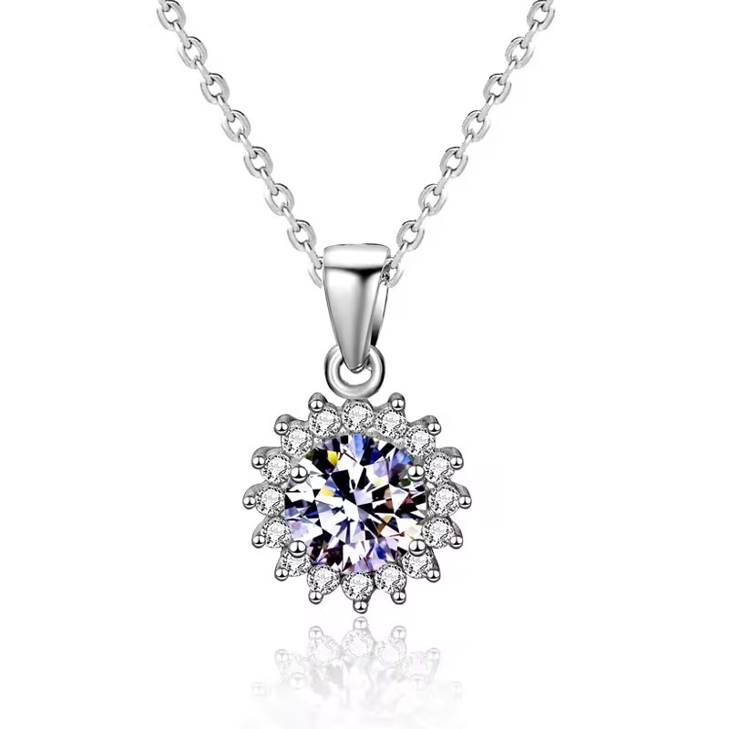 1 karátos Moissanite gyémánt 925 ezüst nyaklánc