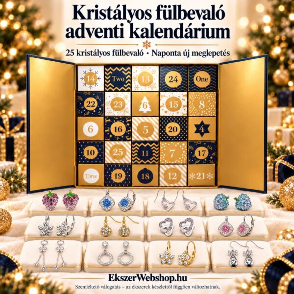 Kristályfülbevalók adventnaptárban fehér háttéren - EkszerWebshop.hu - final