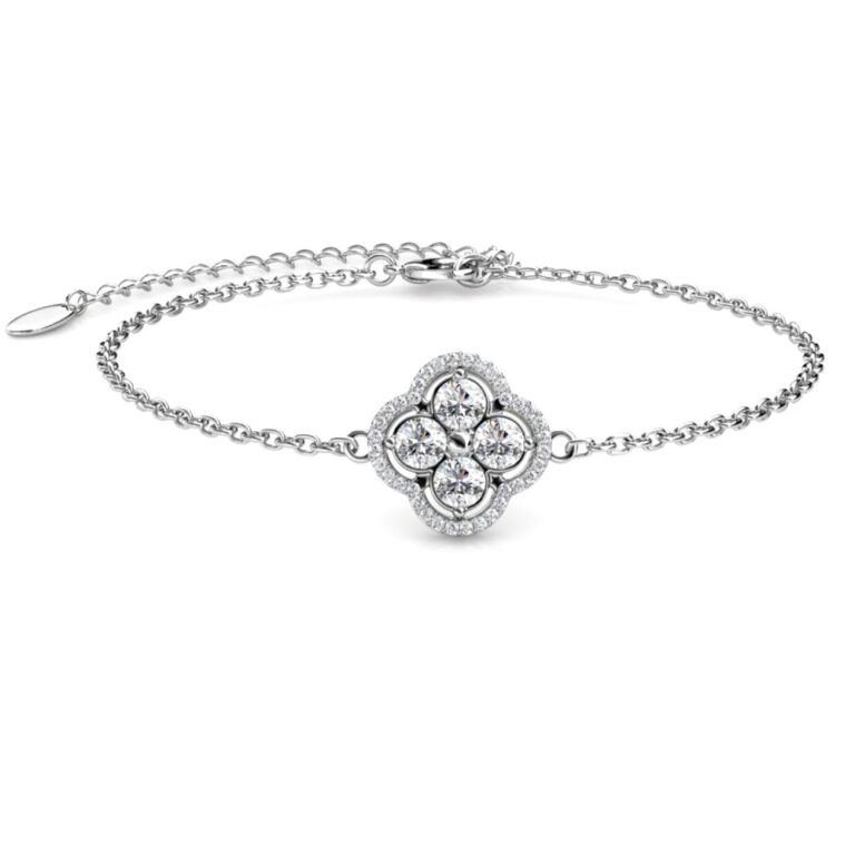 Nova Clover 18K Fehérarany bevonatú swarovski kristályos karkötő