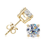 Apró 14K aranyozott bedugós ezüst fülbevaló - 1 karátos Moissanite gyémánt kövekkel