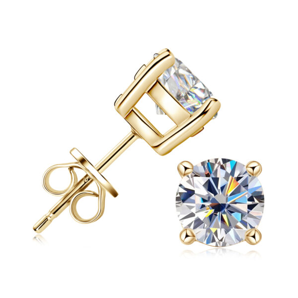 Apró 14K aranyozott bedugós ezüst fülbevaló - 1 karátos Moissanite gyémánt kövekkel