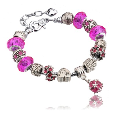 Pandora stílusú charm kristályos karkötő - Pink