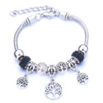 Életfa medállal pandora stílusú charm kristályos karkötő - Fekete