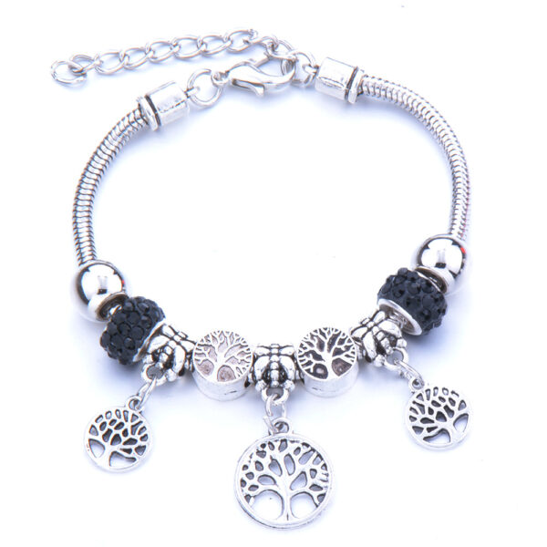 Életfa medállal pandora stílusú charm kristályos karkötő - Fekete