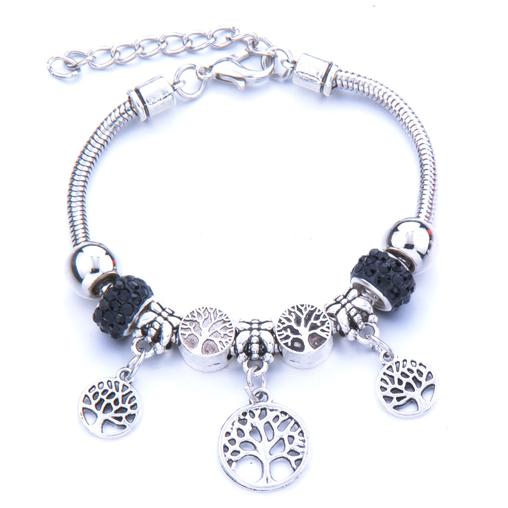 Életfa medállal pandora stílusú charm kristályos karkötő - Fekete Életfa medállal pandora stílusú charm kristályos karkötő - Fekete