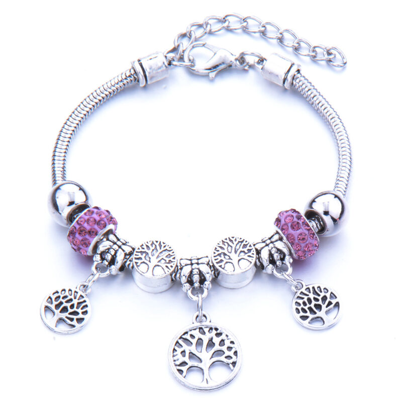 Életfa medállal pandora stílusú charm kristályos karkötő - Lila
