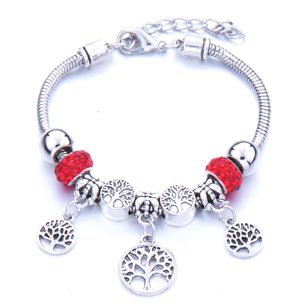 Életfa medállal pandora stílusú charm kristályos karkötő - Piros Életfa medállal pandora stílusú charm kristályos karkötő - Piros