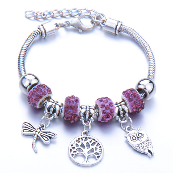 Életfa medállal pandora stílusú charm kristályos karkötő - Lila