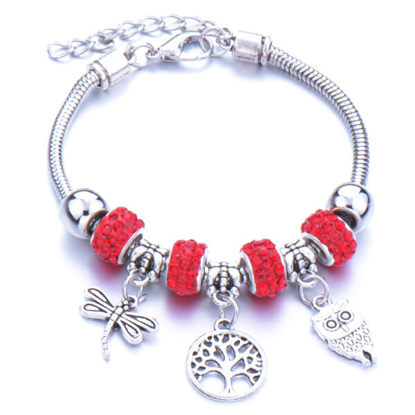 Életfa medállal pandora stílusú charm kristályos karkötő - Piros